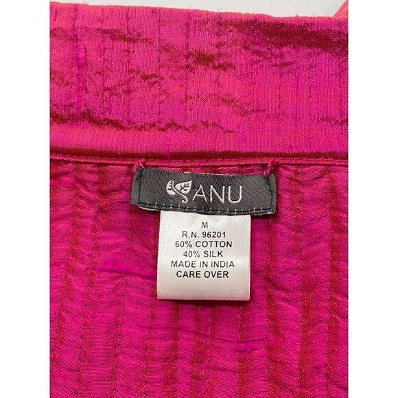Anu Women's Quilted Vest Reversible Silk Blend Multicolor Floral Hot Pink Size M - Picture 8 of 10